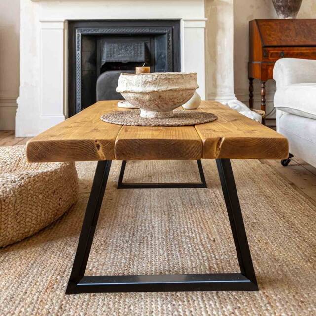 Handcrafted Rustic Wood Coffee Table With Trapeze Legs - image 1