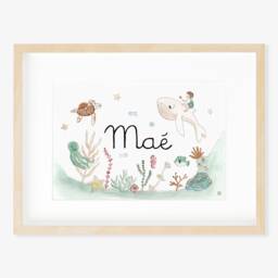 Customizable Baby First Name Illustration, Watercolor Painting, Child's Room Decor, Birth Gift, Marine Animals, Ocean - thumbnail 1