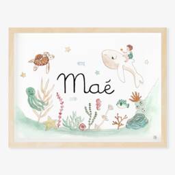 Customizable Baby First Name Illustration, Watercolor Painting, Child's Room Decor, Birth Gift, Marine Animals, Ocean - thumbnail 2