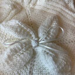 Hand Knitted Baby Pram Blanket White Rosebud Design - thumbnail 2