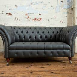 British Handmade Grey Steel Leather 2 Seater Chesterfield Sofa - thumbnail 2