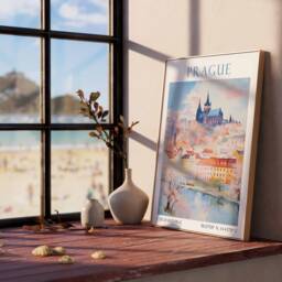 Prague Travel Print, Poster, Czech Republic Wall Art, Charles Bridge Decor, Gift, Vintage Art - thumbnail 2