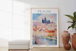 Prague Travel Print, Poster, Czech Republic Wall Art, Charles Bridge Decor, Gift, Vintage Art - thumbnail 1