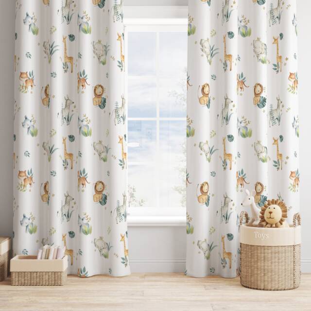 Safari Animal With Leaves Curtains, Blackout Or Non Blackout, Curtains Eyelets, Home Decor - image 1