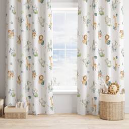 Safari Animal With Leaves Curtains, Blackout Or Non Blackout, Curtains Eyelets, Home Decor