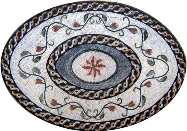 Oval Mosaic Art With Pink Flower in The Middle
