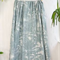 Kantha Stitch Pure Cotton Reversible Bed/Sofa Throw King Size - Handmade Handprinted Floral Dohar Elegant Pastel Grey Tropical Forests Tree - thumbnail 3