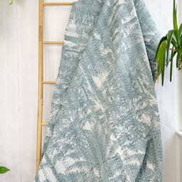 Kantha Stitch Pure Cotton Reversible Bed/Sofa Throw King Size - Handmade Handprinted Floral Dohar Elegant Pastel Grey Tropical Forests Tree - thumbnail 2