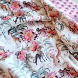 Safari Rose Floral Blanket, Flower Pram Pink Car Seat Jungle Pushchair Baby Giraffe Baby Gift, Newborn Blanket - thumbnail 3