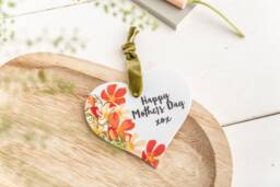 Floral Orange Personalised Heart Wall Hanging - Mother's Day Acrylic Keepsake Token