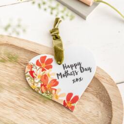 Floral Orange Personalised Heart Wall Hanging - Mother's Day Acrylic Keepsake Token - thumbnail 2