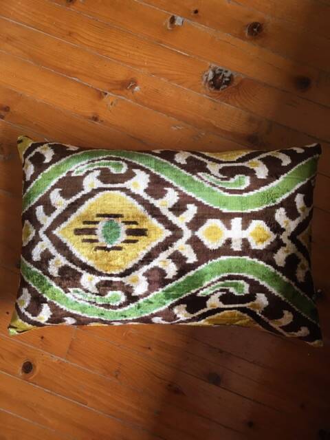 Handwoven Uzbek Ikat Velvet Pillow Cover Boho Cushion - image 1