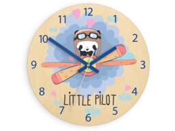 Personalized Wooden Clock, Panda Pilot Baby Gift, Illustrated Clock, Kids Clock