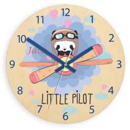Personalized Wooden Clock, Panda Pilot Baby Gift, Illustrated Clock, Kids Clock - thumbnail 4