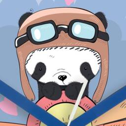 Personalized Wooden Clock, Panda Pilot Baby Gift, Illustrated Clock, Kids Clock - thumbnail 2