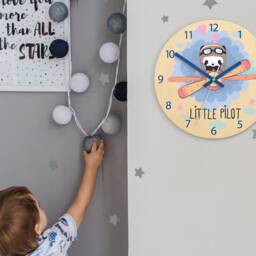 Personalized Wooden Clock, Panda Pilot Baby Gift, Illustrated Clock, Kids Clock - thumbnail 3