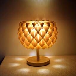 Table Lamp, Dahlia Lamp, Wooden Desk Lamp, Bedroom Decor Lamp, Asian Ash Veneer Shade, Asian Base - thumbnail 1