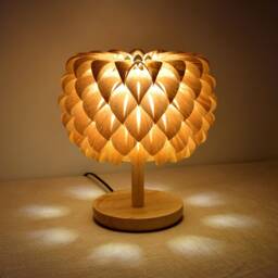 Table Lamp, Dahlia Lamp, Wooden Desk Lamp, Bedroom Decor Lamp, Asian Ash Veneer Shade, Asian Base - thumbnail 3