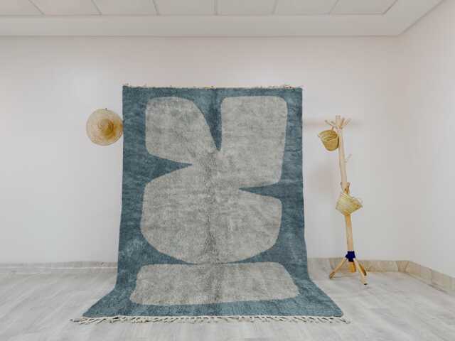Modern Abstract Rug - Plush Dusty Blue & Light Gray Shaggy Area Carpet - image 1