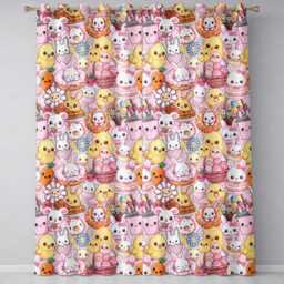 Cute Easter Bunny Chick & Eggs Dessert Seamless Pattern Pink Background Readymade Eyelet Ring Top Thermal 100% Blackout Curtains - thumbnail 2
