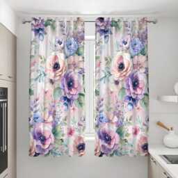 Watercolor Floral Curtains, Purple & Blue Peony Drapes, Botanical Print Panels, Custom Made Eyelet Or Rod Pocket Curtains - thumbnail 3