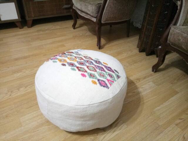 Kilim Pouf Ottoman 20x8 Inches Turkish Vintage Poufs Floor Pillow Cover Oversize Anatolian Cicim - image 1