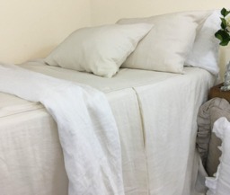 Cream Linen Beds Cover With Tailored Pleats, Bedspread - Warm Color Embrace