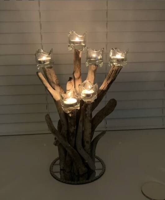 Handmade Driftwood Candelabra With Glass Tealight Holders - image 1