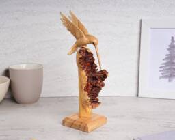 Hummingbird Flight, Flying Bird Art, Rustic Figurine, Wood Carving, Colibri Statue, Natural, Bookshelf Decor, Grandfather Gift, Birthday - thumbnail 1