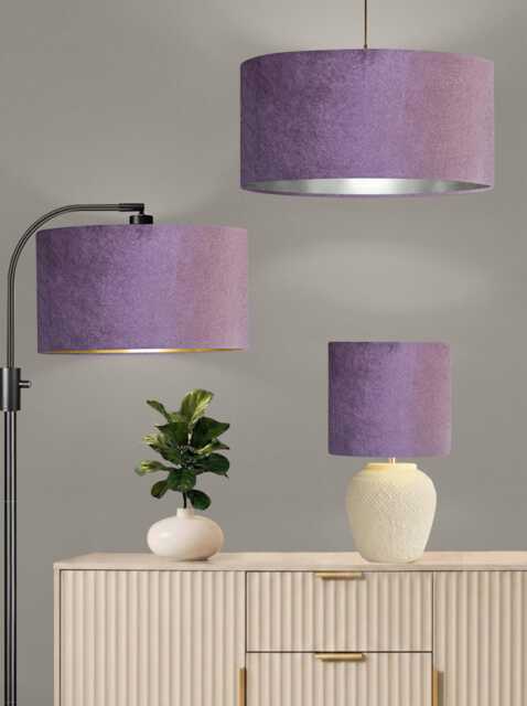 New Luxury Premium Quality Glamour Lavender Aubergine Purple Velvet Fabric With Brushed Metallics Lining Lamp Shade Pendant Light - image 1