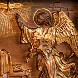Oak Wood Annunciation Plaque Carved Religious Wall Art Personalized, 8 Colors, Xs-Xxl, Tax Free - thumbnail 4