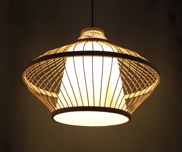 Handmade Bamboo Pendant Light Natural Parchment Lampshade - image 1