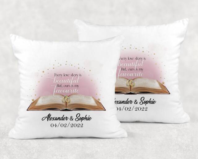 Personalised Our Love Story Cushion, Wedding Anniversary Gift - image 1