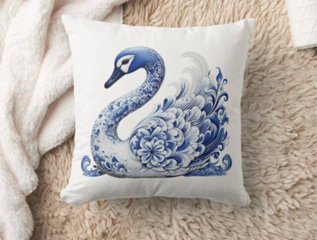 "Swan Blue Faux Suede Square Pillow, 14"" X 14" - image 1