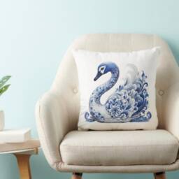 "Swan Blue Faux Suede Square Pillow, 14"" X 14" - thumbnail 2