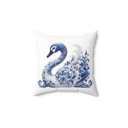 "Swan Blue Faux Suede Square Pillow, 14"" X 14" - thumbnail 4