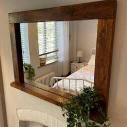 Rustic Wood Mirror With Shelf Handcrafted Farmhouse Decor - thumbnail 3