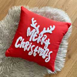 Embroidered Merry Christmas Pillow, Handmade Holiday Decor - thumbnail 3