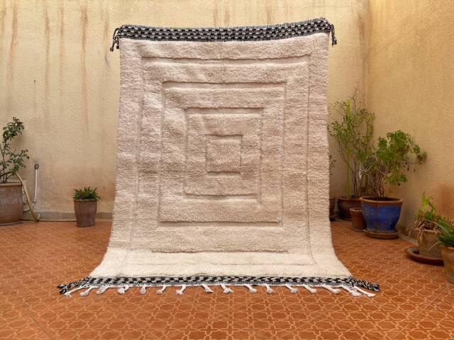 Handmade White Berber Rug Abstract Moroccan Beni Ourain Rug - image 1