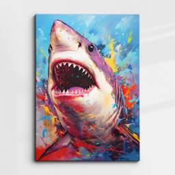 Colorful Shark Animal Abstract Oil Painting Splatter Style Wall Art, Framed Canvas Poster Print, Home Kitchen Office Room Decor, Gifts - thumbnail 3