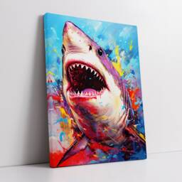 Colorful Shark Animal Abstract Oil Painting Splatter Style Wall Art, Framed Canvas Poster Print, Home Kitchen Office Room Decor, Gifts - thumbnail 2