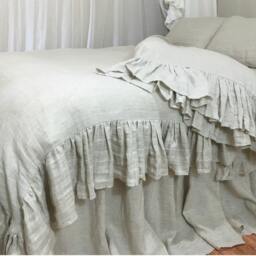 Chevron Duvet Cover With Mermaid Long Ruffles, Woven From Natural Linen, Shabby Chic Bedding - thumbnail 4