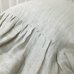 Chevron Duvet Cover With Mermaid Long Ruffles, Woven From Natural Linen, Shabby Chic Bedding - thumbnail 3