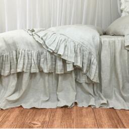 Chevron Duvet Cover With Mermaid Long Ruffles, Woven From Natural Linen, Shabby Chic Bedding - thumbnail 2