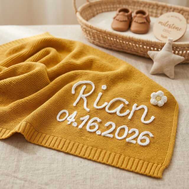 Personalized Knitted Baby Blanket, Organic Cotton Stroller Cover - image 1