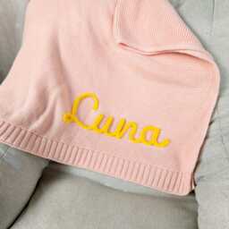Personalized Knitted Baby Blanket, Organic Cotton Stroller Cover - thumbnail 4