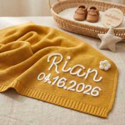 Personalized Knitted Baby Blanket, Organic Cotton Stroller Cover