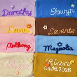 Personalized Knitted Baby Blanket, Organic Cotton Stroller Cover - thumbnail 3