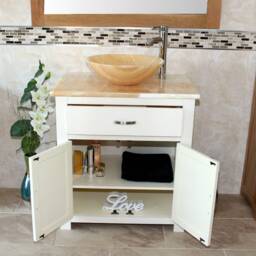 Bathroom White Painted Vanity Unit Modern Cabinet Wash Stand Golden Onyx Top & Basin 502Pgo25Go - thumbnail 3