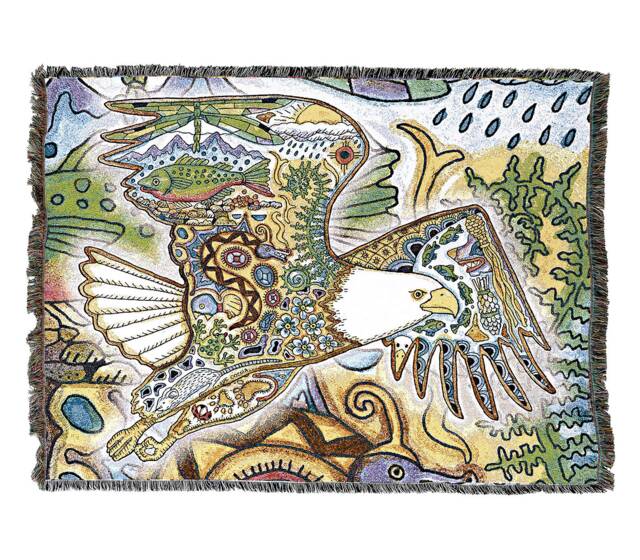 Bald Eagle Woven Tapestry Blanket, Native American Inspired, Pacific Northwest Totem Throw By Sue Coccia 100% Cotton Made in Usa 72x54 - image 1